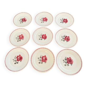 Dessert service 9 vintage Badonviller porcelain plates from the 60s