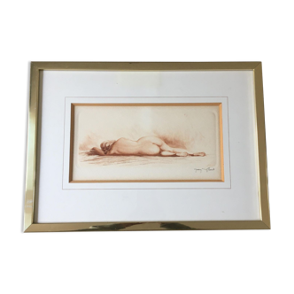 Eaux Forte à la sanguine signed Jean Vyboud 'Woman lying naked'