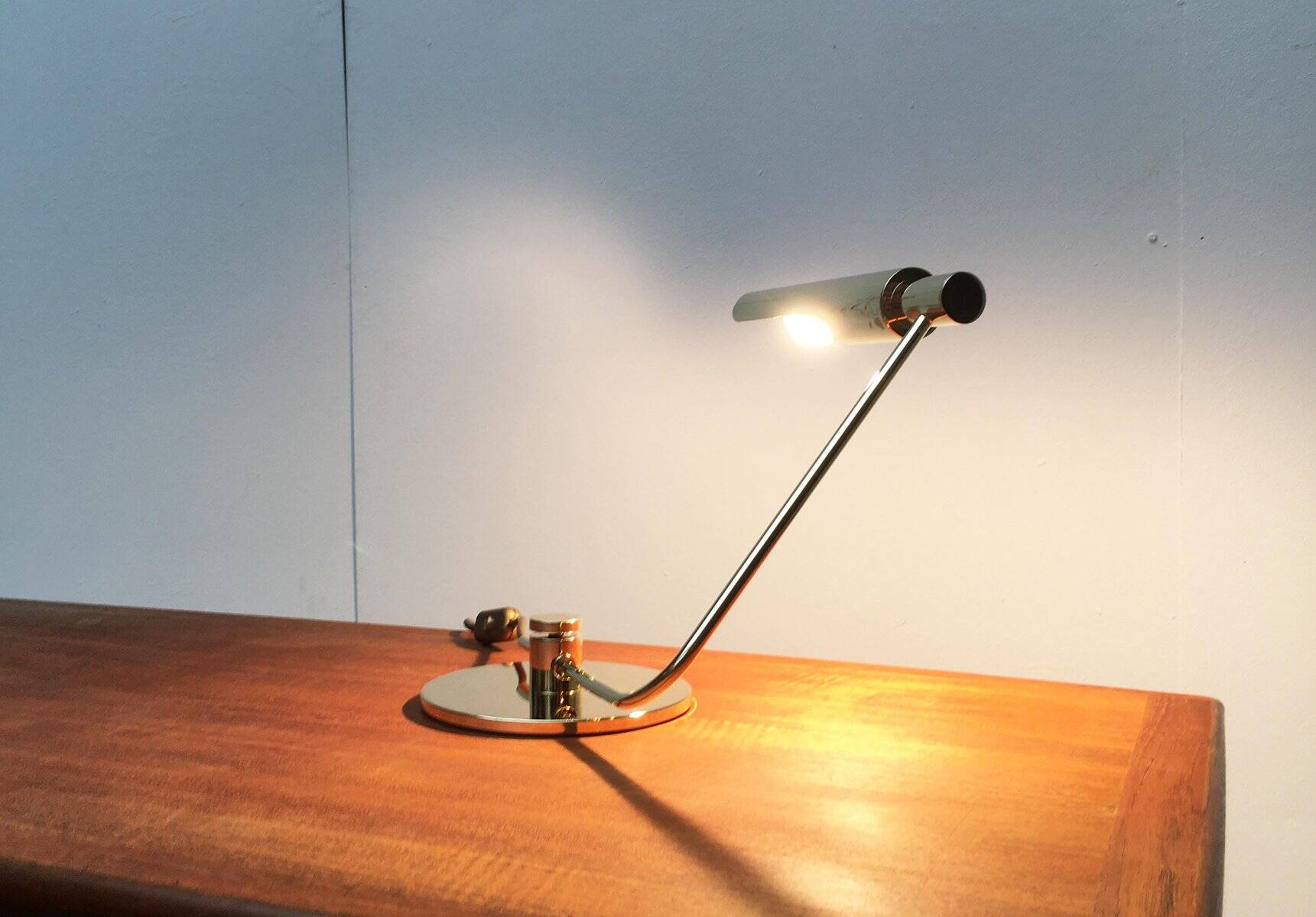 Mid-century minimalist brass table lamp by Rosemarie & Rico Baltensweiler for Baltensweiler.