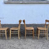Series of 4 chairs in vintage light wood beech