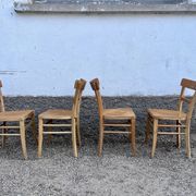 Série de 4 chaises en hêtre bois clair vintage