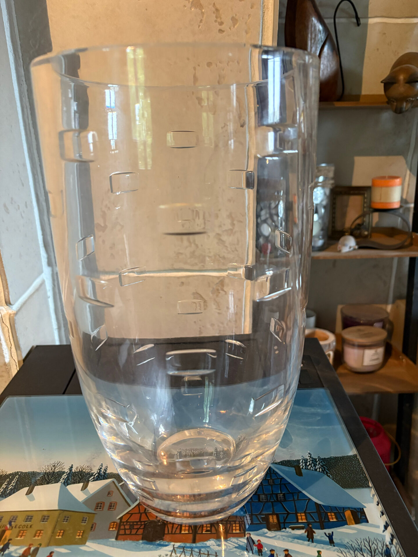 Large transparent crystal vase by John Roda