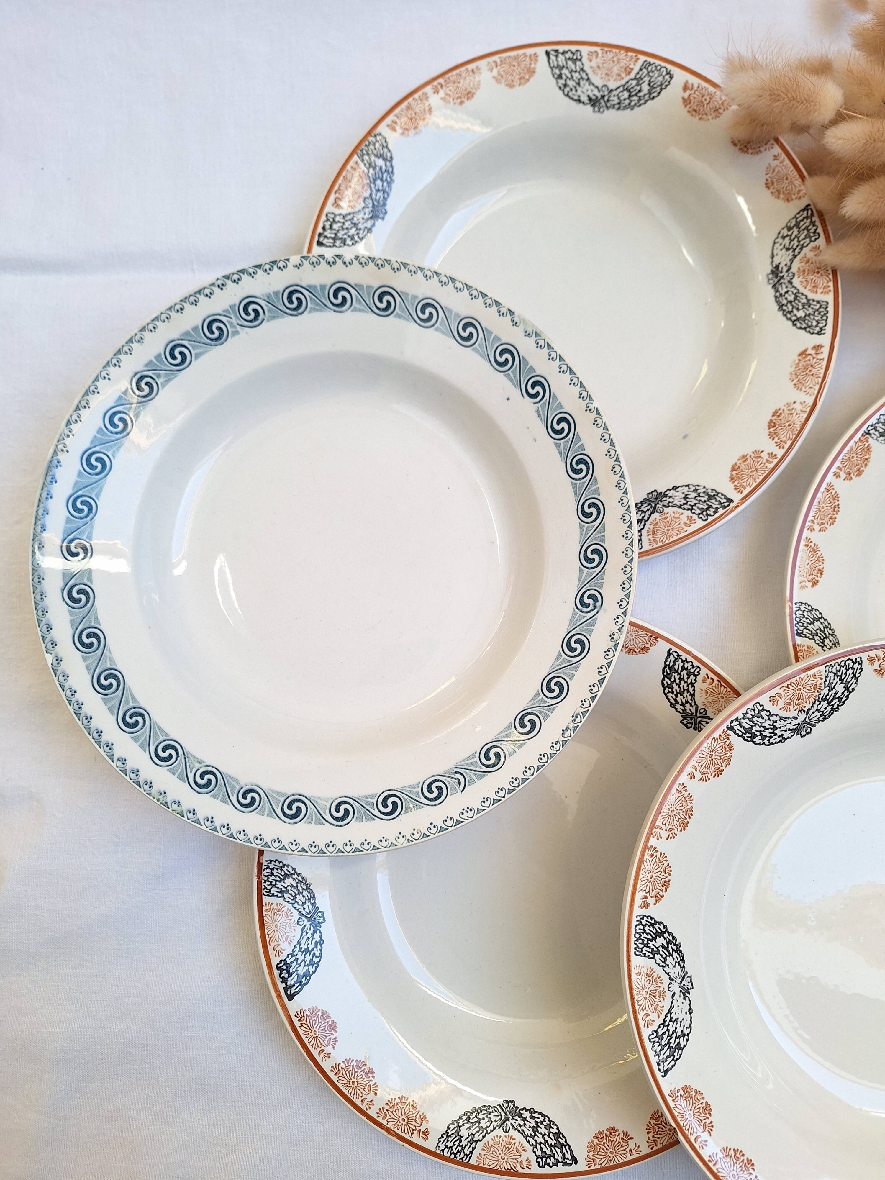 Orange and blue deep plates HBCM and St Amand.