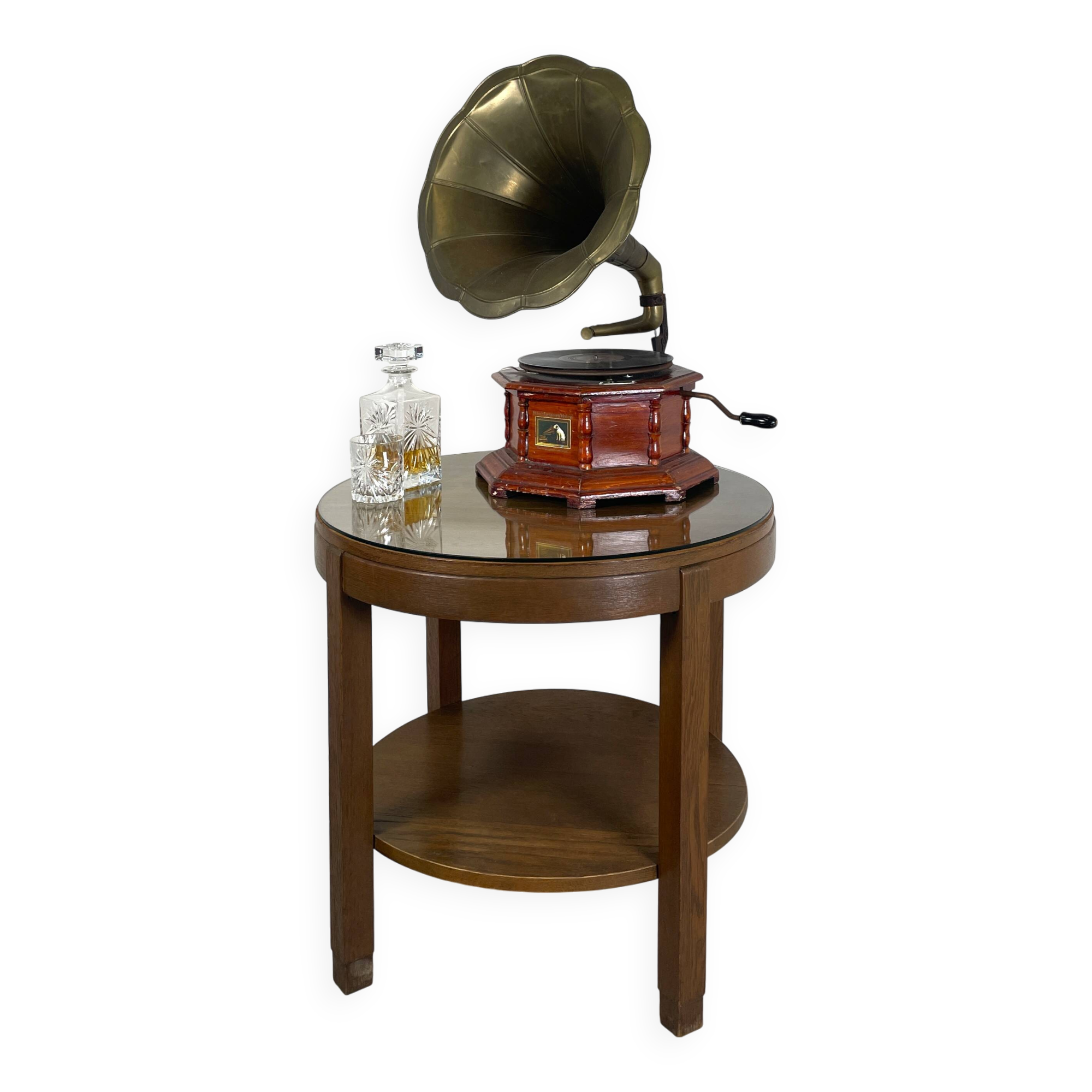 Amsterdam School side table with glass top