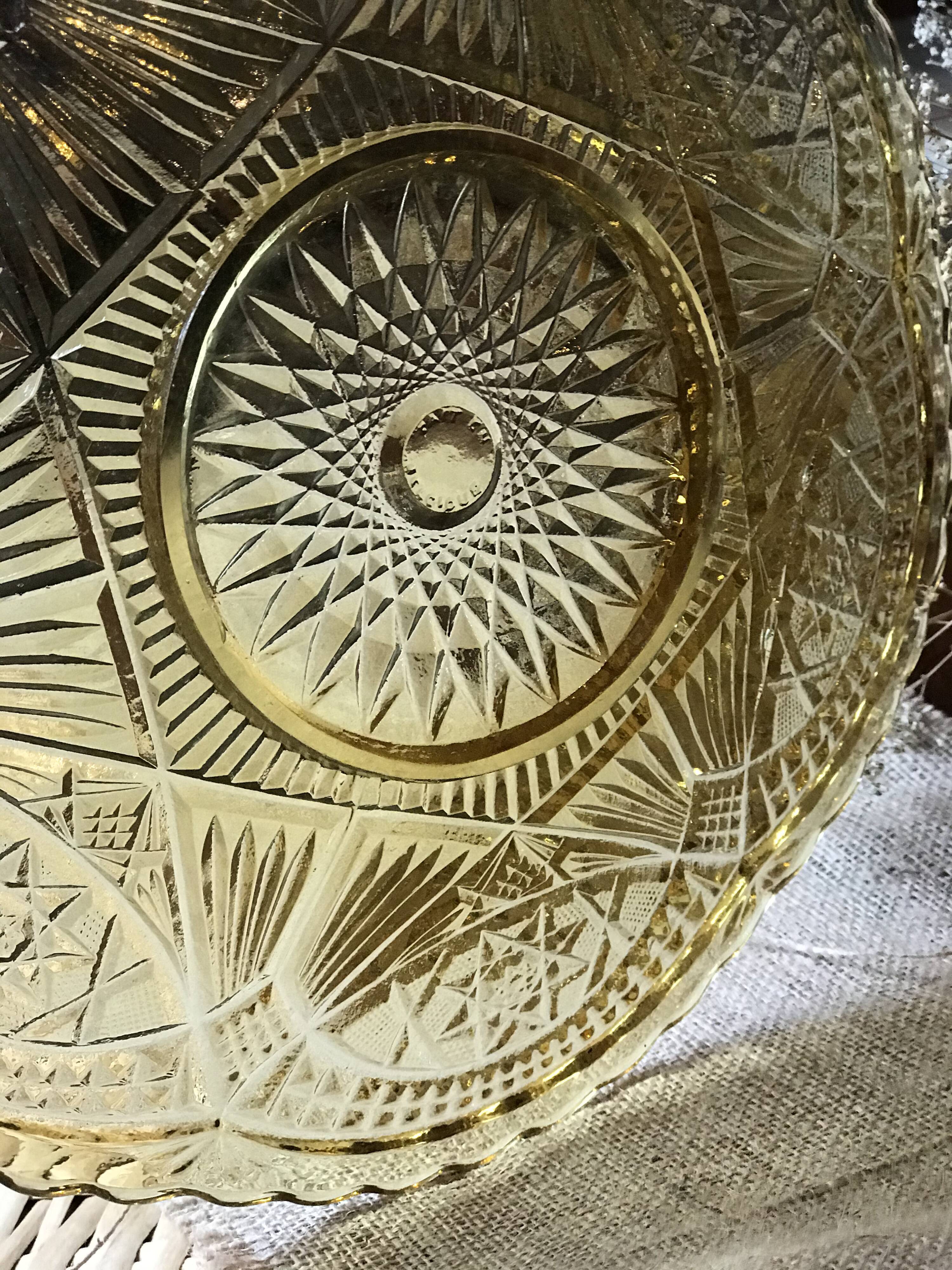 Yellow dish in pressed moulded glass