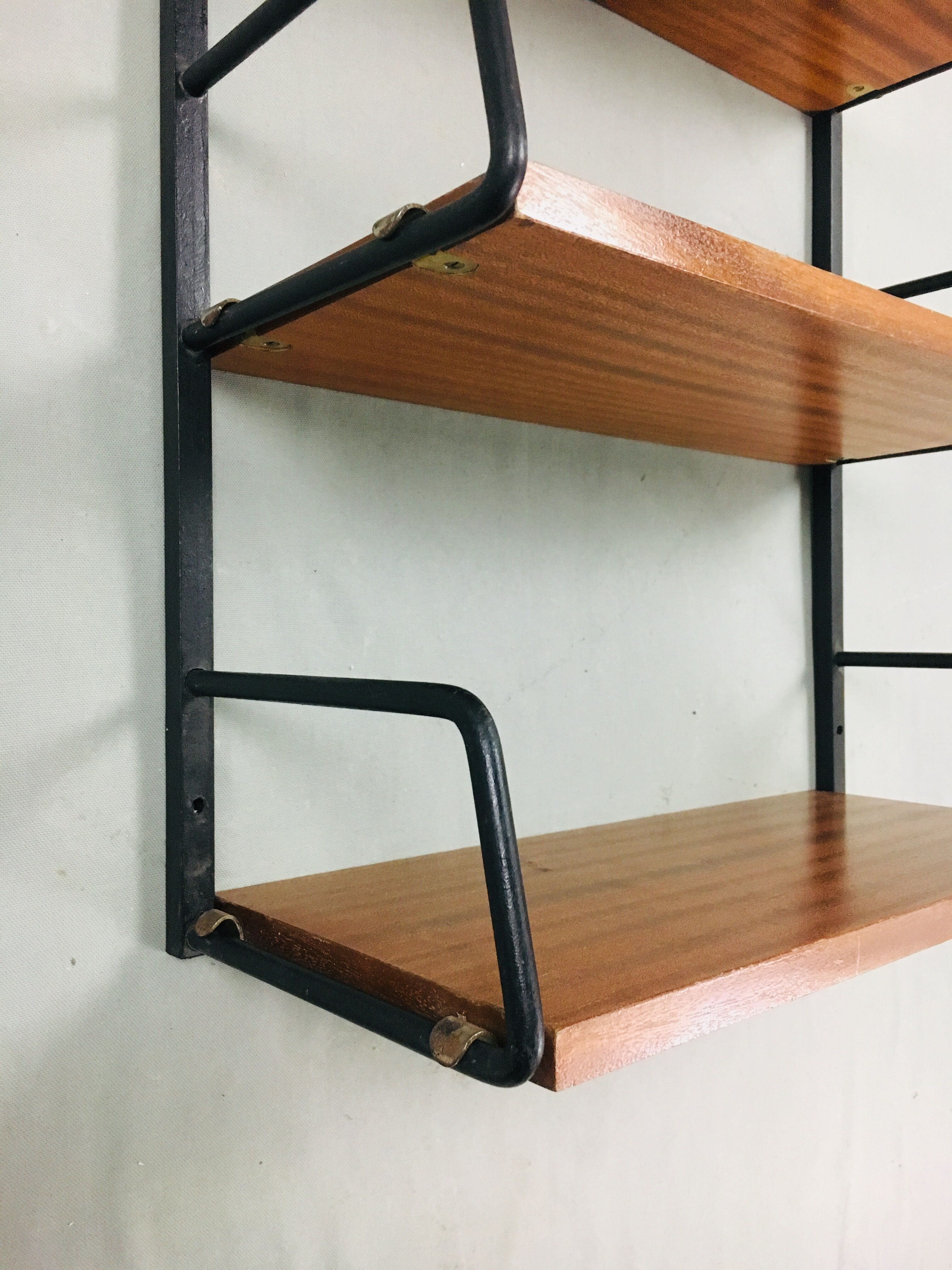 Wall shelf, steel and teak