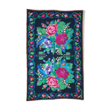 Tapis roumain tissé à la main vert et fuchsia en laine design bohème