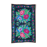 Tapis roumain tissé à la main vert et fuchsia en laine design bohème
