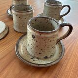 Set of 4 cups and 4 stoneware sub-cups of rockery