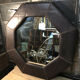 Miroir mural octogonal en cuir marron vintage 67,5x67,5 cm
