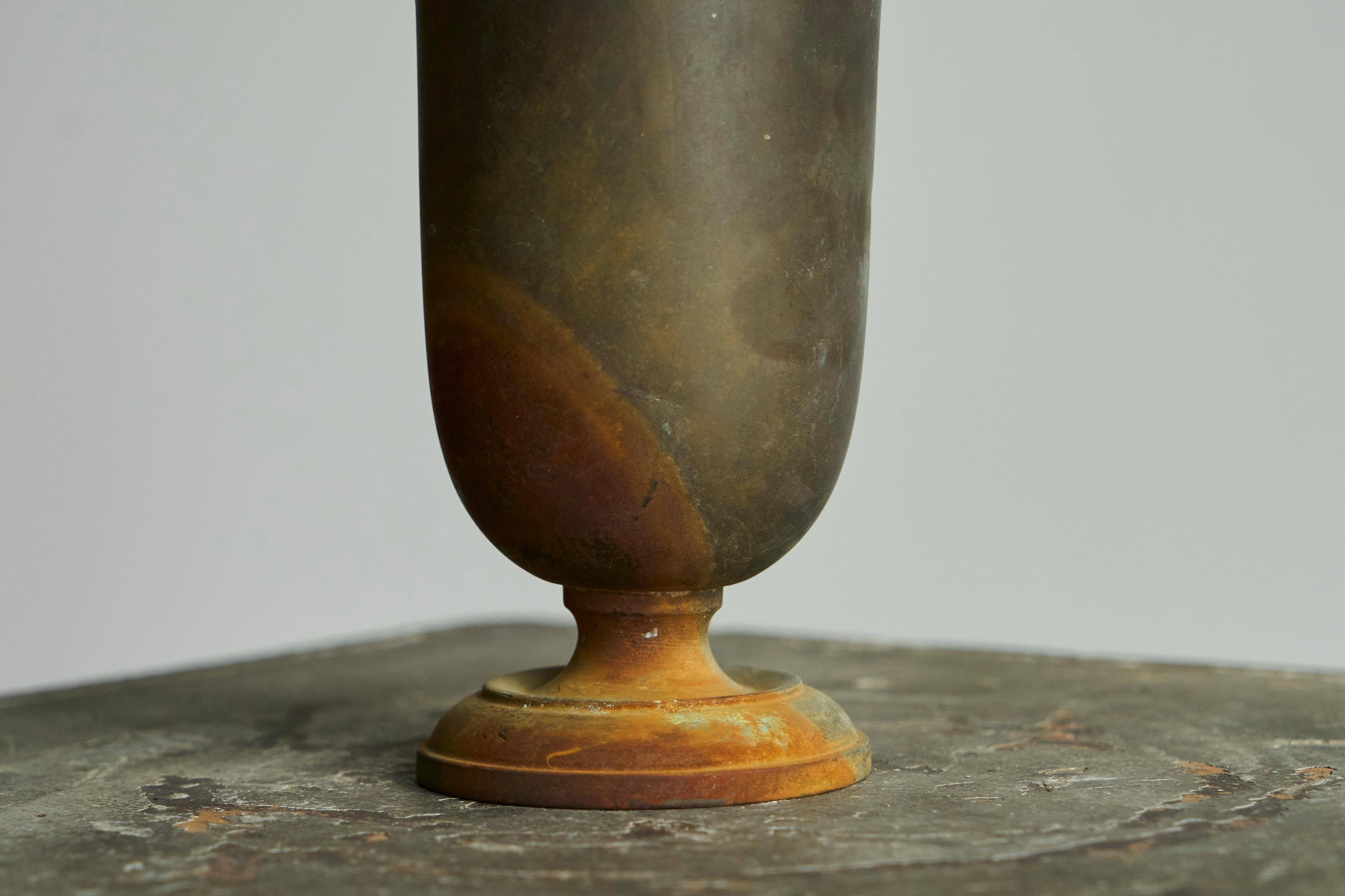 Wabi-Sabi patinated metal Art Deco vase