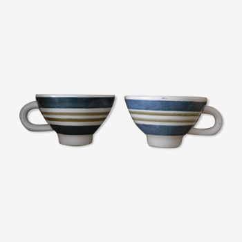 Set of 2 cups Gourin, Triskel with blue and brown stripe