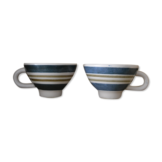 Set of 2 cups Gourin, Triskel with blue and brown stripe