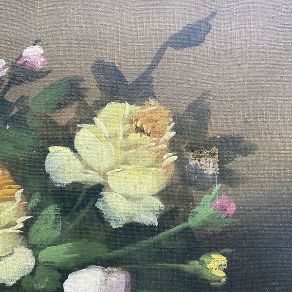 Nature morte ancienne, peinture ancienne fleurs , bouquet de roses