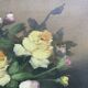 Old still life, old painting of flowers, bouquet of roses.