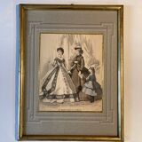Cadre ancien avec page illustrée du journal "Moniteur de la mode", Paris, fin XIXe