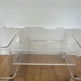 David Lange rolling side table in Plexiglas