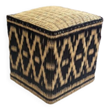 Moroccan pouf cube seat in graphic ikat wicker dark green forest fir
