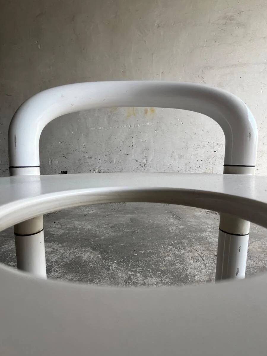 White molded plastic Kartell stool with metal legs — Anna Castelli Ferrieri, 1970s