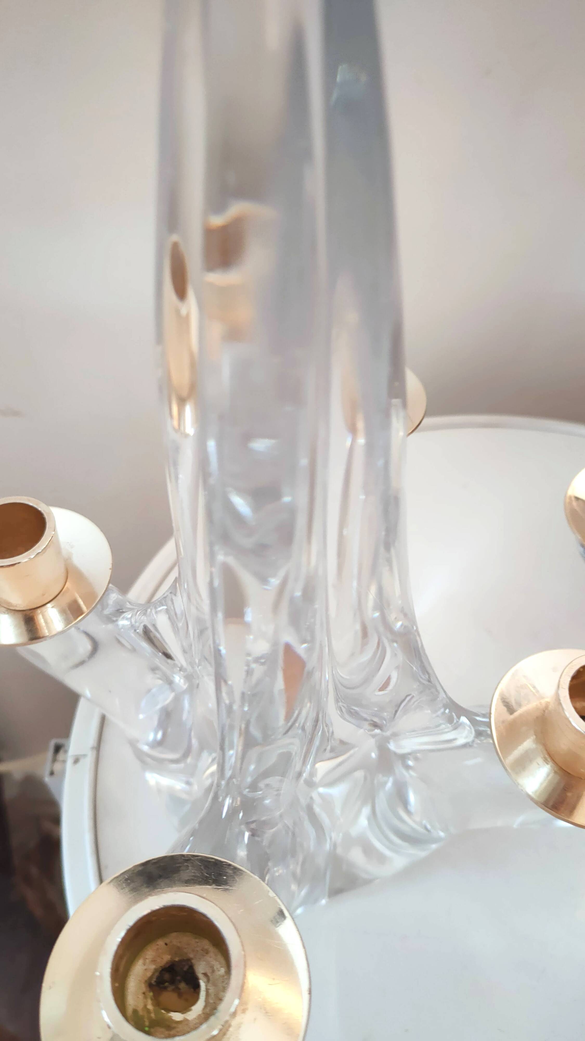 Pair of vintage Schneider crystal and brass candlesticks