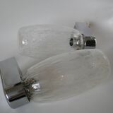 Pair of designer wall lights in blown glass and chrome by inda circa 1960-1970
