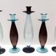 Set of Three Aquamarine and Brown Murano Glass Candleholders, Italy
