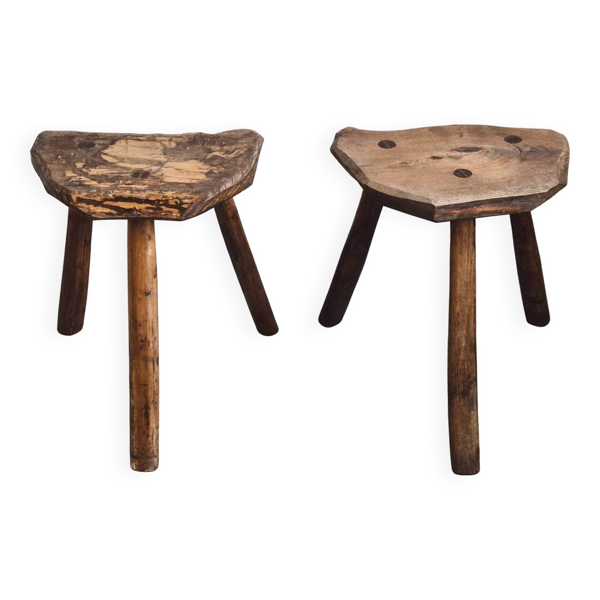 Pair of vintage brutalist stools from the 1970s.
