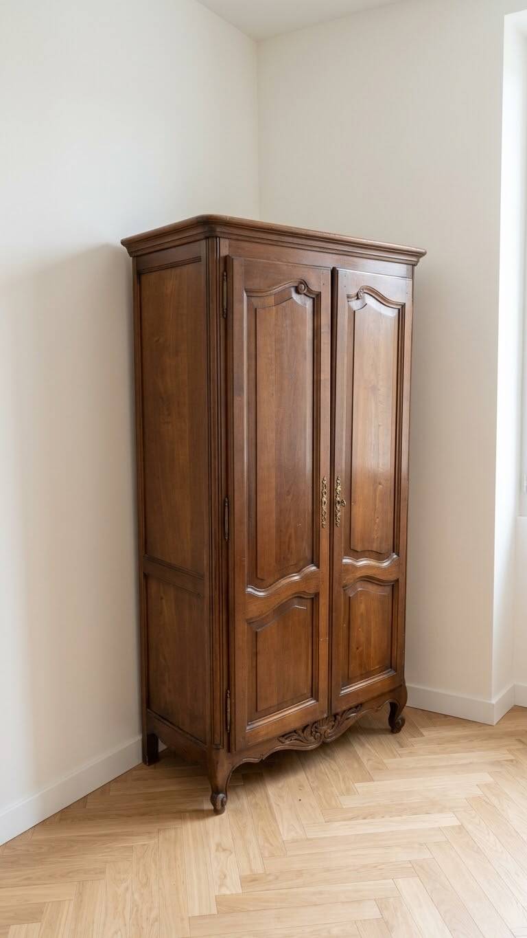 Antique wooden wardrobe in vintage style