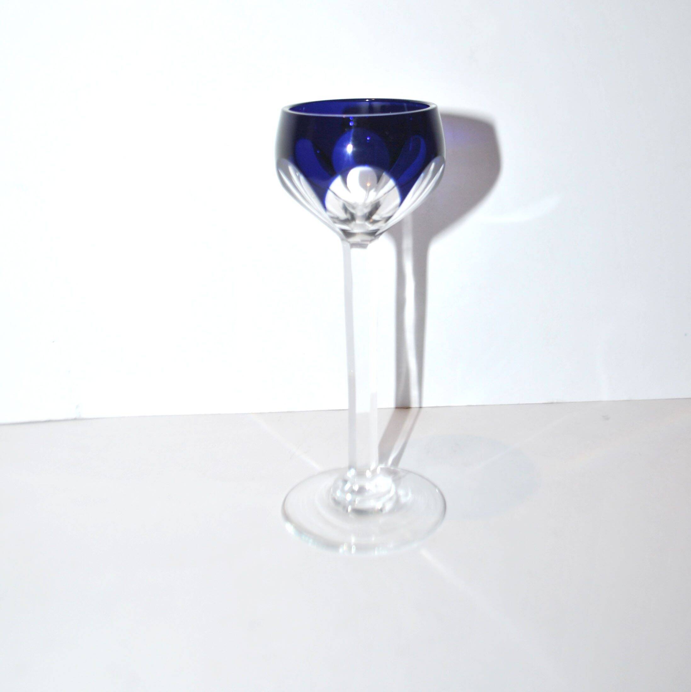 SAINT-LOUIS BRISTOL JOSEPH liqueur glass with overlay, cobalt blue lined crystal