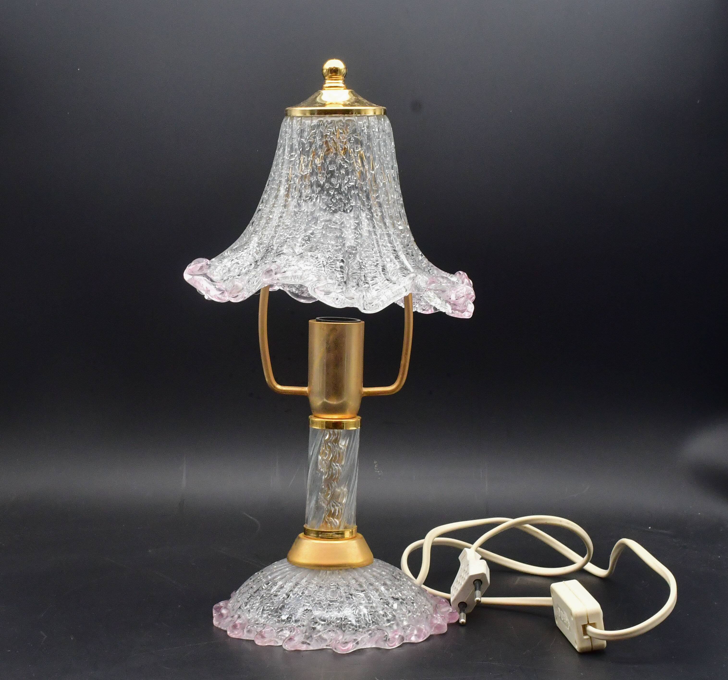 Pink Murano glass vintage table lamp, 1980s