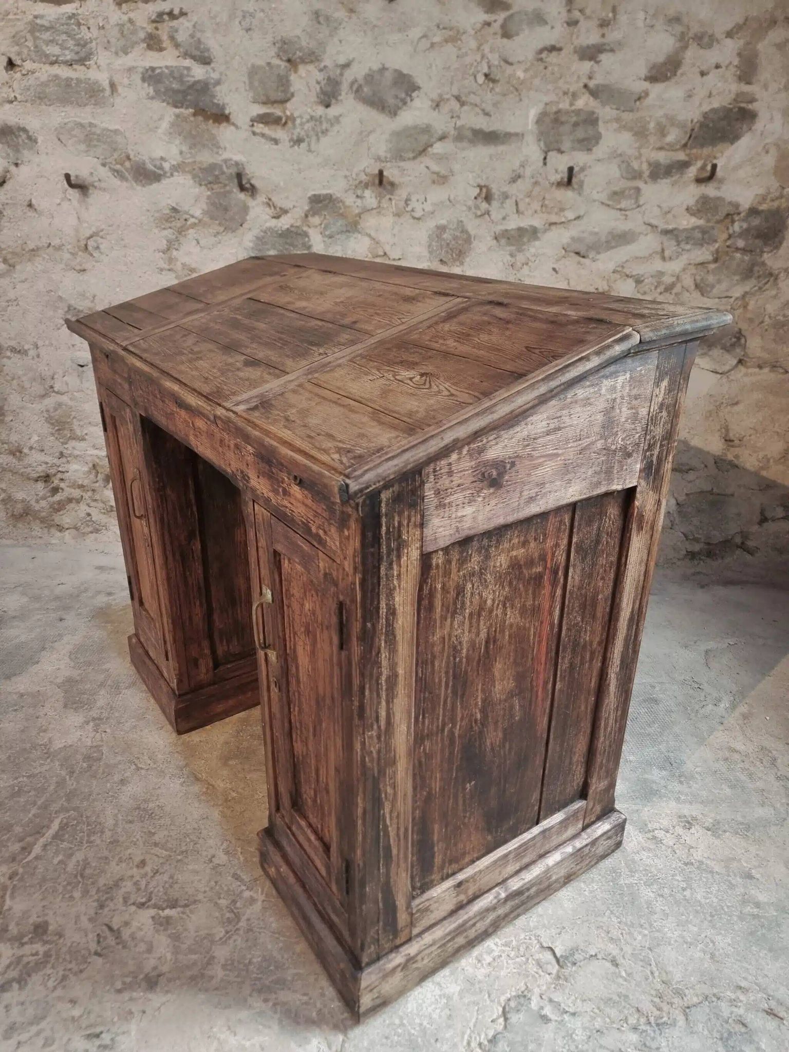 Antique French pine desk – 1880, bar/counter unit with drop-leaf compartments – 65×120×106 cm