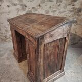 Bureau ancien en pin français – 1880, meuble bar / comptoir avec compartiments à abattants – 65×120×106 cm