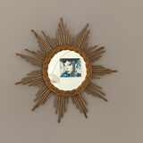 Sun mirror in braided rattan. 1960. 50cm.