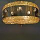 Ceiling-hanging lamp in glass with prisms and metal details