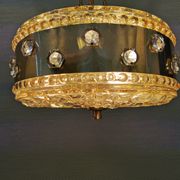 Ceiling-hanging lamp in glass with prisms and metal details