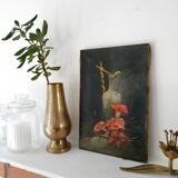 Old pitcher painting with carnations