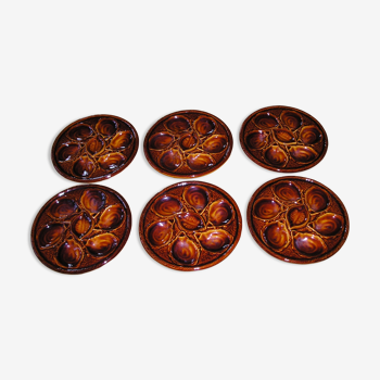 Set of 6 oyster plates faience St Clément