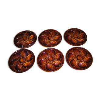 Set of 6 oyster plates faience St Clément