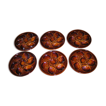 Set of 6 St Clément earthenware oyster plates