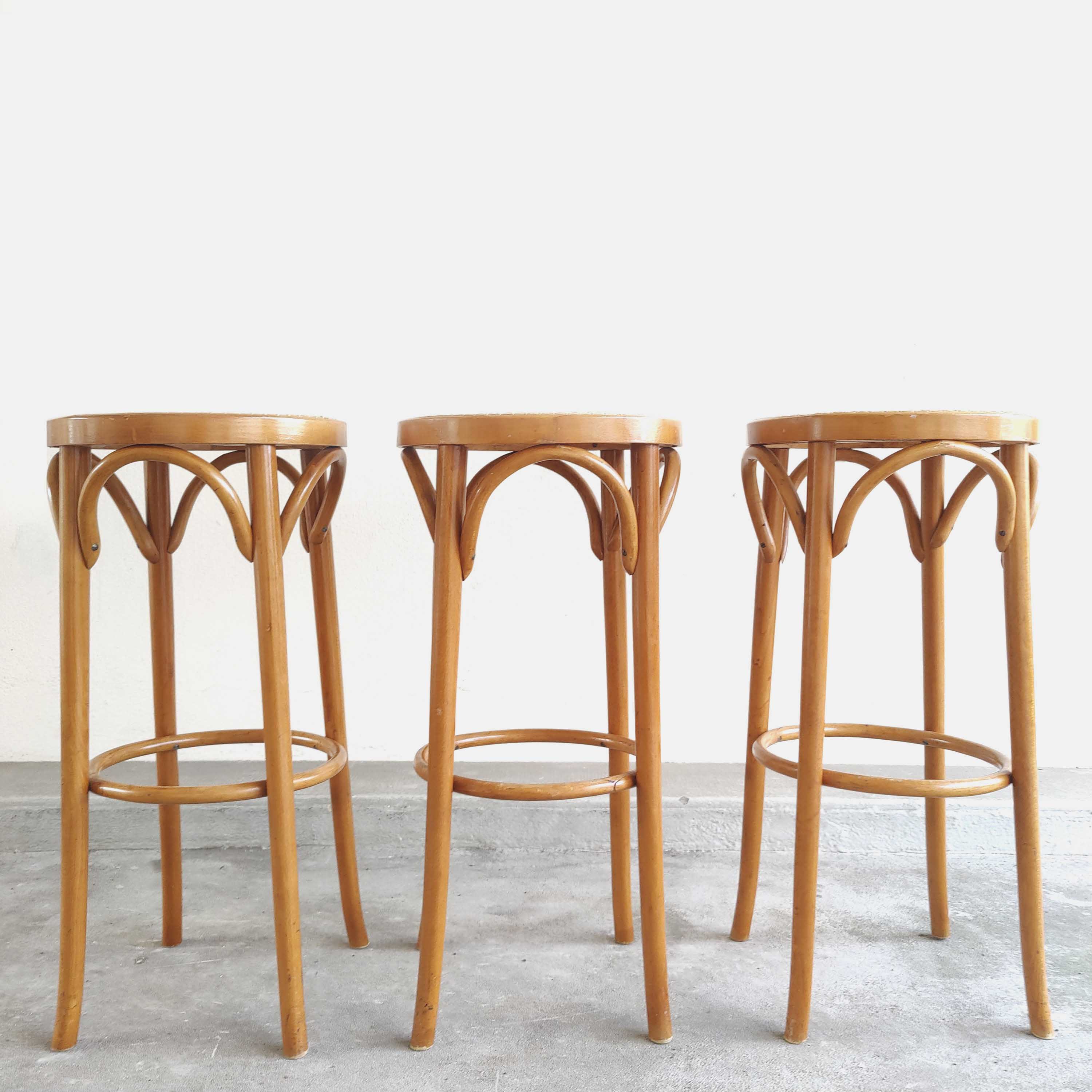 Three bistro stool wood and cannage