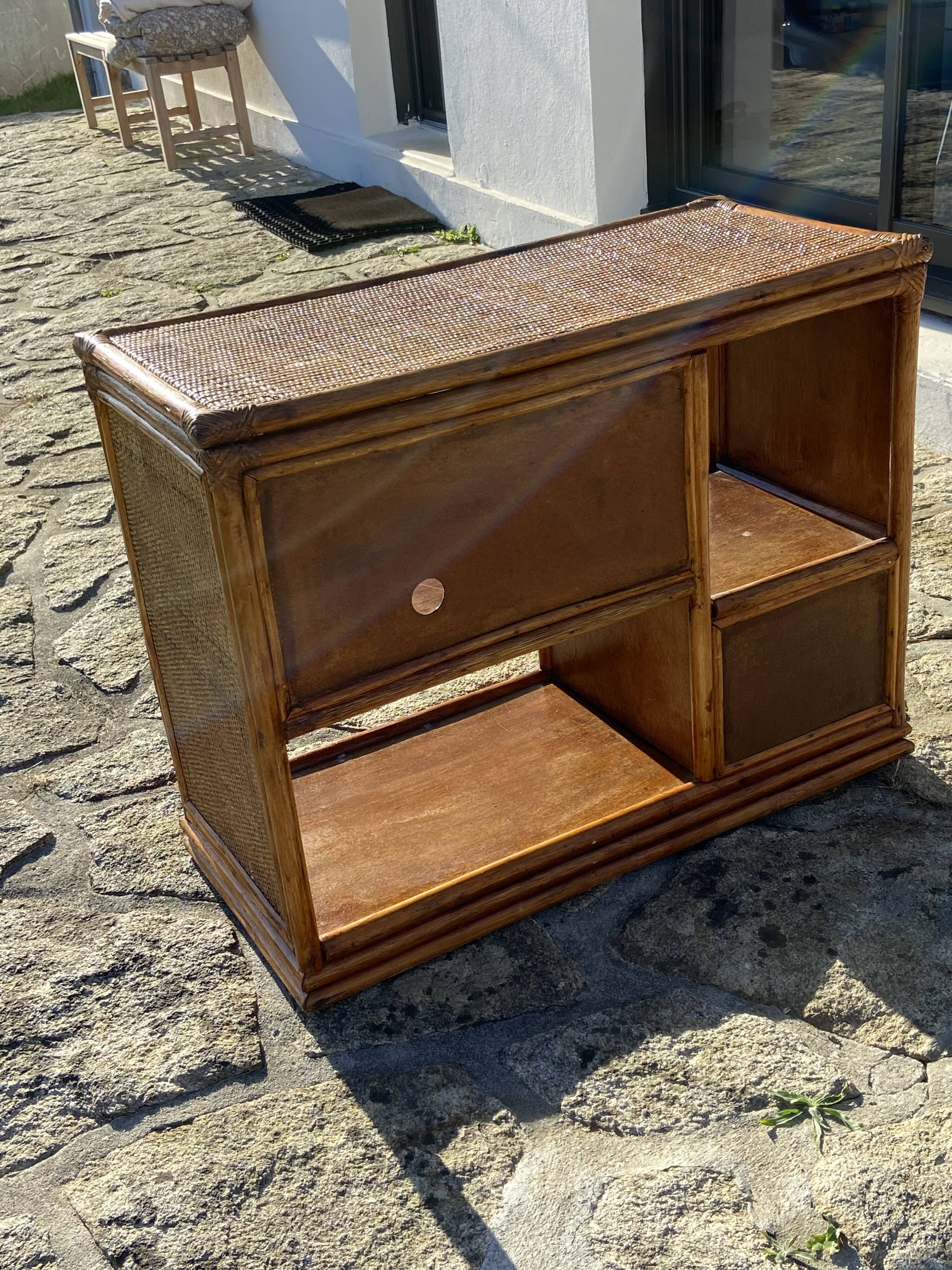 Wooden chest of drawers and rattan