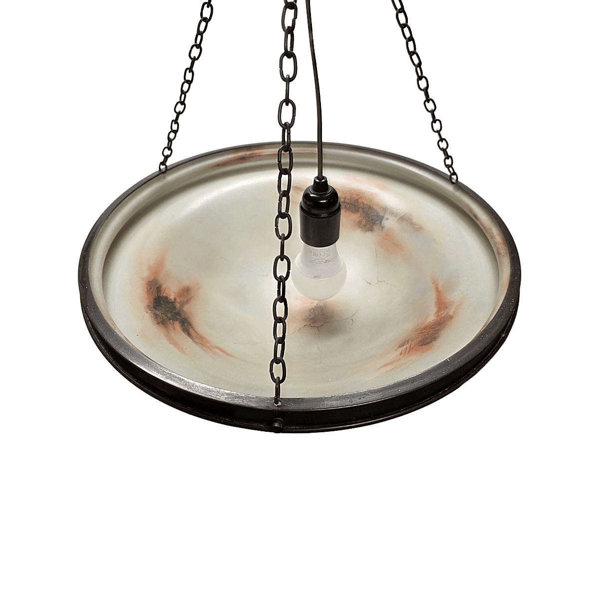 Glass Bowl Pendant Lamp With Marble Motif, 1950s