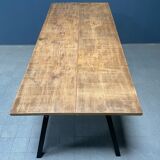 Handmade industrial oak dining table with black metal legs
