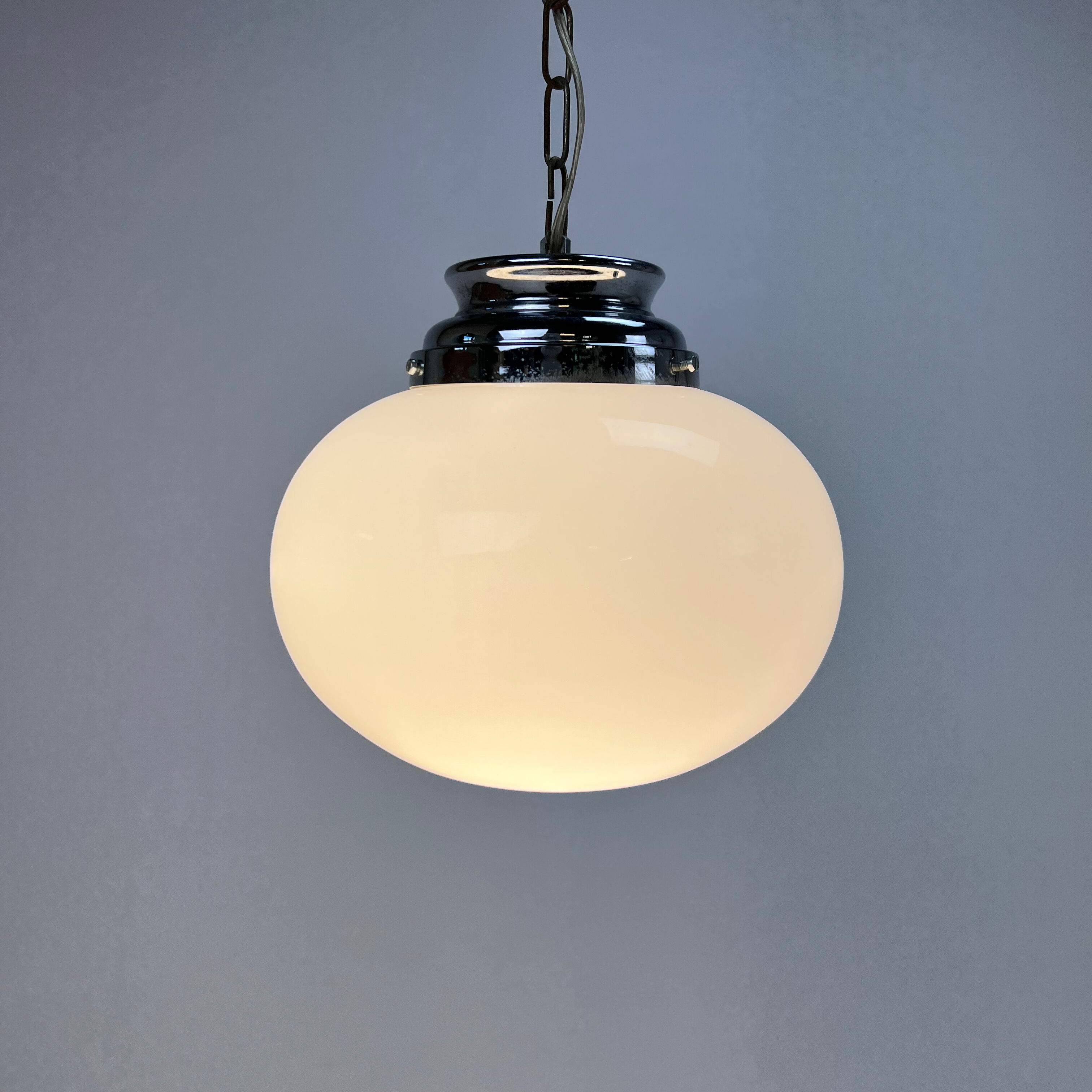 Mid century italian oval opaline glas pendant, 1960s