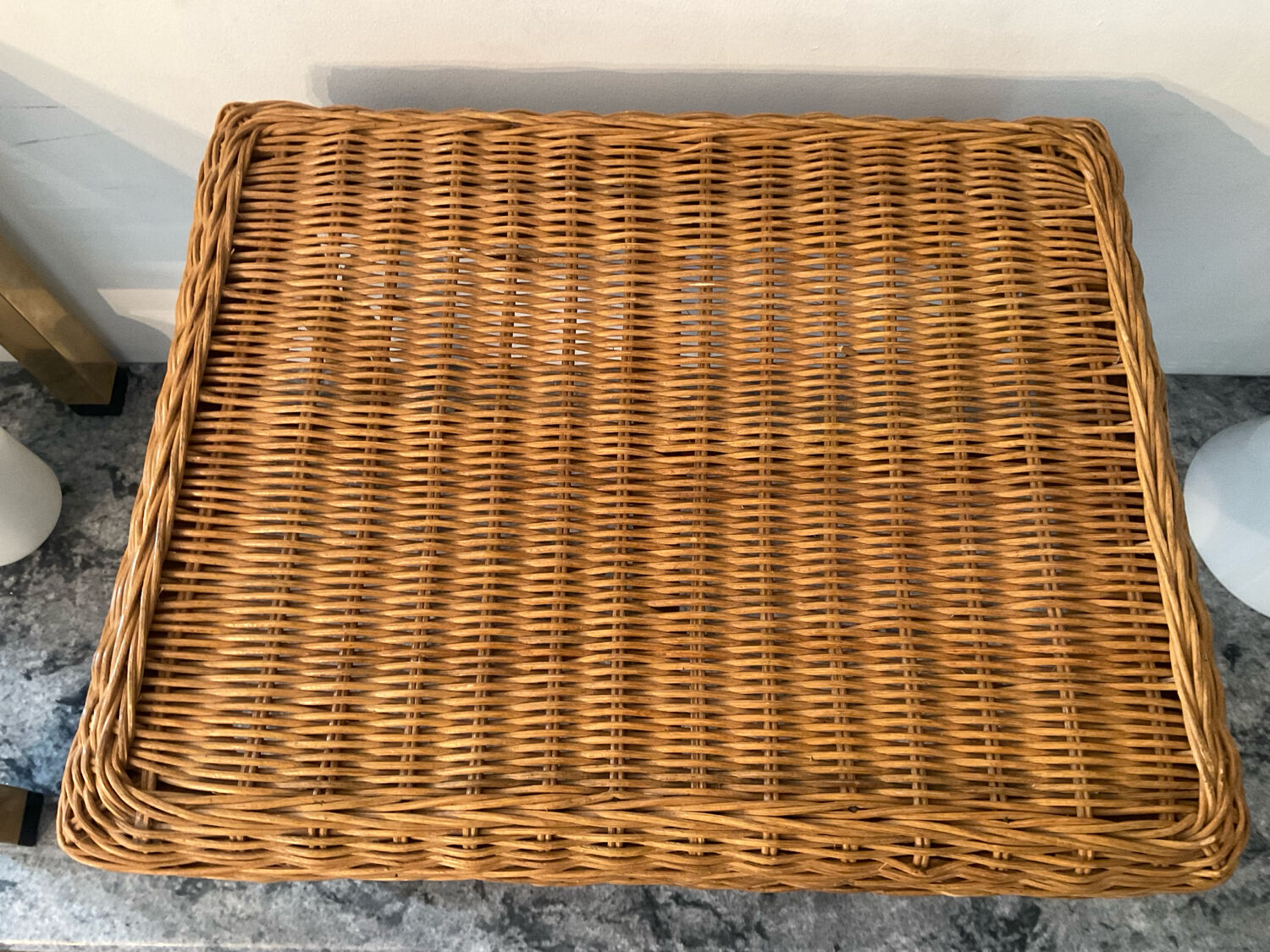 Ottoman vintage in rattan and woven wicker