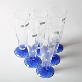 Set of 6 Vintage Blue-Footed Glasses /Rare Tall Tumblers / Zwiesel Glas / G