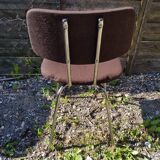 Pair of Vintage 1970s Chrome Metal Chairs with Brown Fabric #D