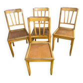 Set of 4 Antique Bistrot Chairs in Baumann Style Wood from the 60s
