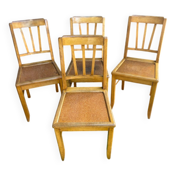 Set of 4 Antique Bistrot Chairs in Baumann Style Wood from the 60s