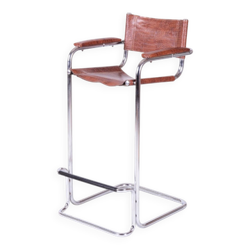 Chaise de bar Bauhaus en acier chromé et simili cuir, Allemagne, années 1970